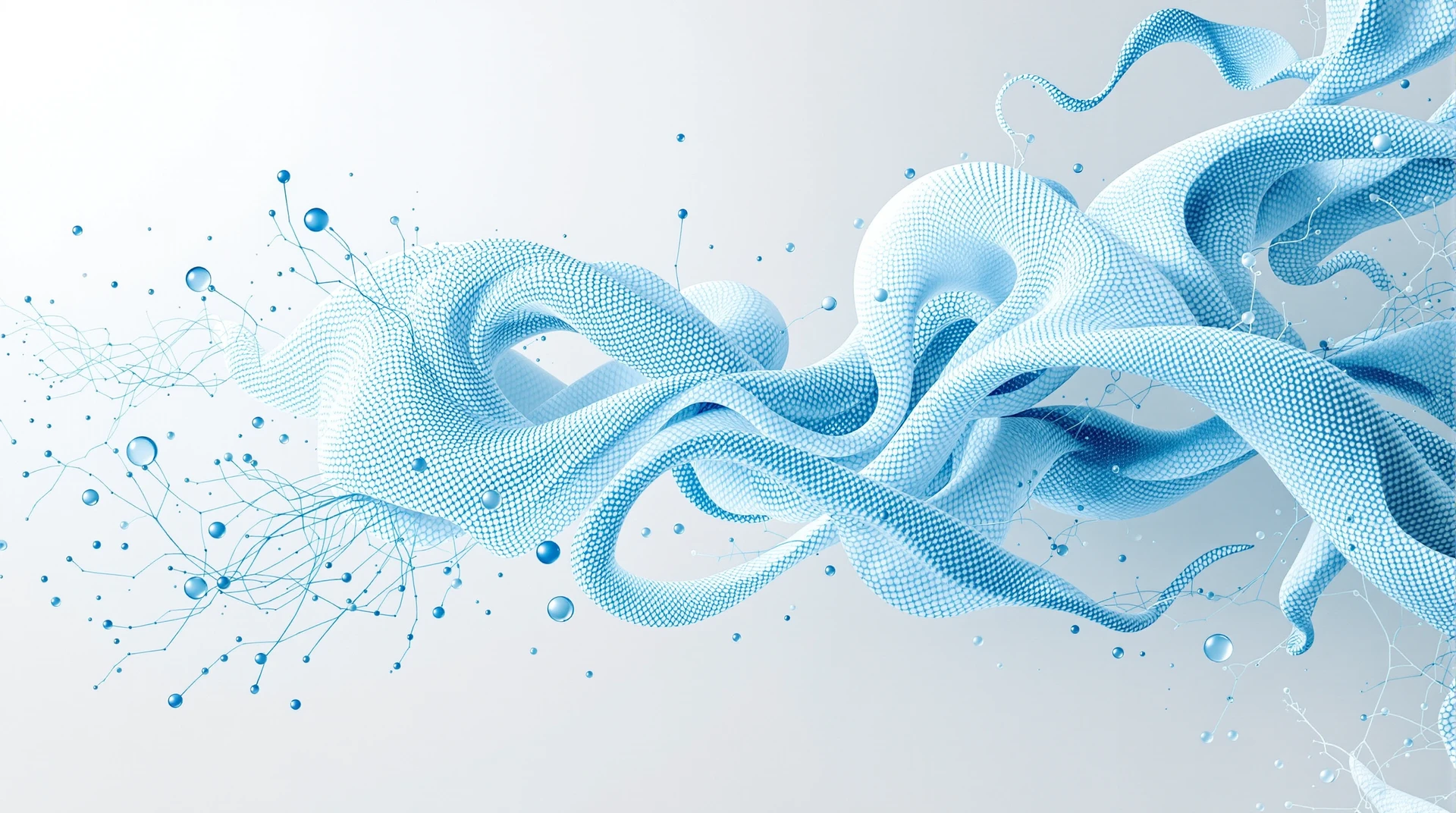 Akışkan nöral form ve parçacıklar, yapay zeka ve veri analizi temalı 3D render